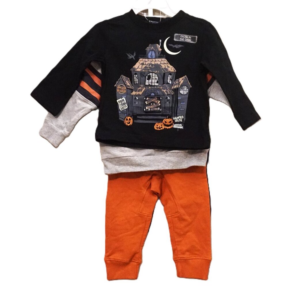 Fierce Frank 4 Piece Sweatsuit Set Halloween Boys 12 Months Gray Black Orange